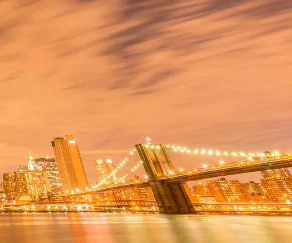 Vista Notturna Manhattan Brooklyn Bridge — Foto Stock