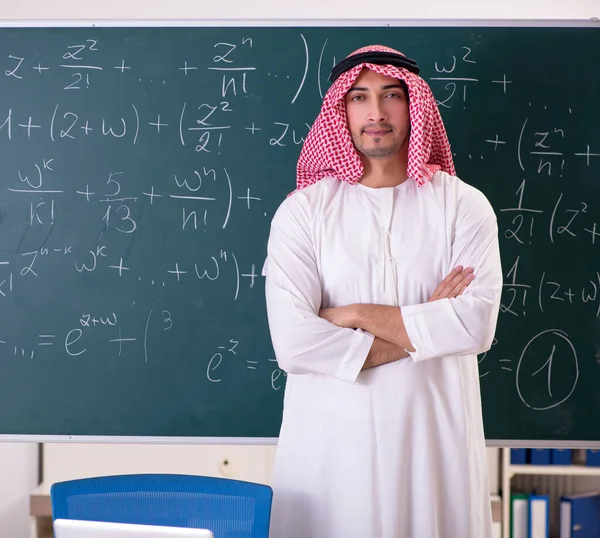 Arab Teacher Front Chalkboard — Stock Photo, Image