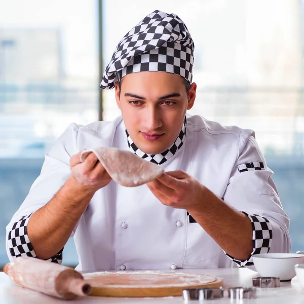 Young Man Cooking Cookies Kitchen — Stock Photo, Image