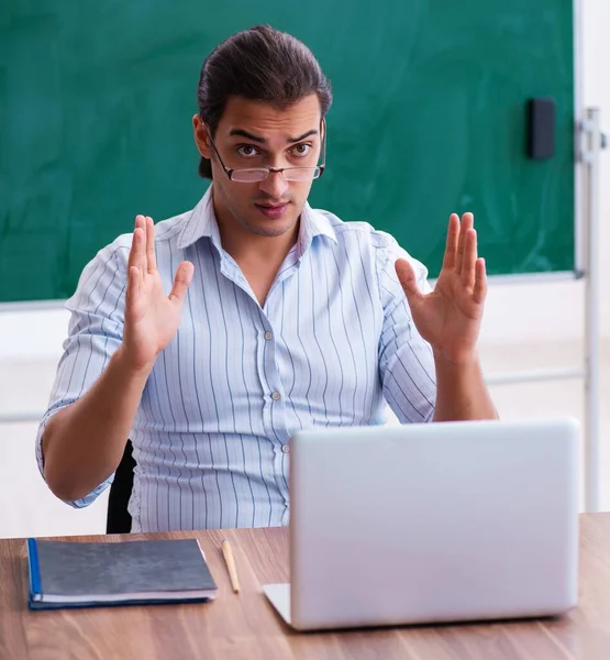 Young Teacher Front Blackboard — Stock Photo, Image