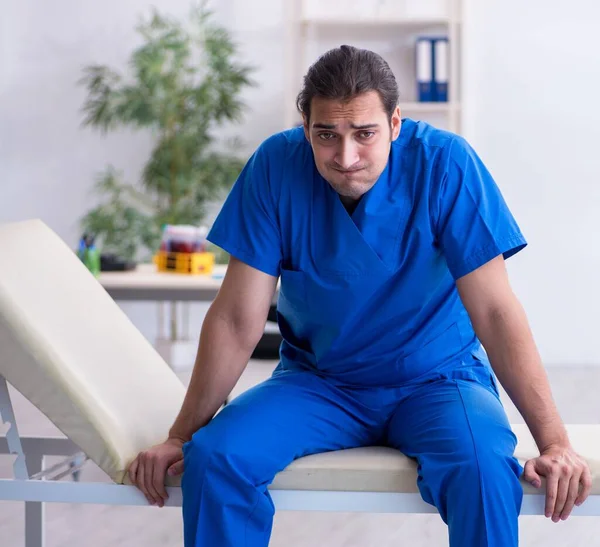Young Doctor Being Extremely Tired Clinic — Stock Photo, Image