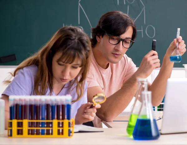 Two Chemists Students Classroom — Stock Fotó