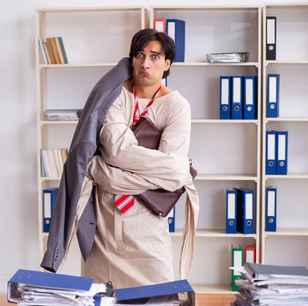 Crazy Young Man Straitjacket Office — Stock Photo, Image