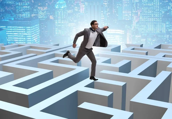 Businessman Trying Escape Maze — Stock Photo, Image