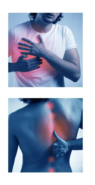 Collage Man Suffering Acute Pain — Stock Photo, Image