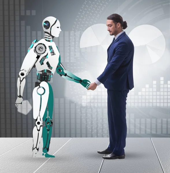 Nsanlar Robotlar Arasındaki Işbirliği Kavramı — Stok fotoğraf