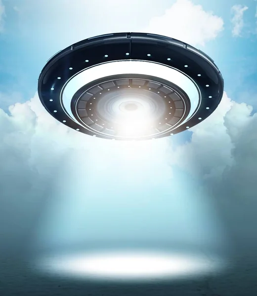 Illustration Flying Saucer Emitting Light Rendering — Stock Photo, Image