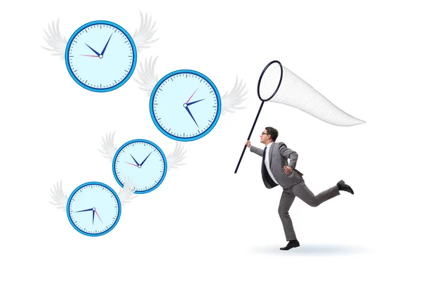 Deadline Concept Businessman Catching Clocks — Stock Photo, Image