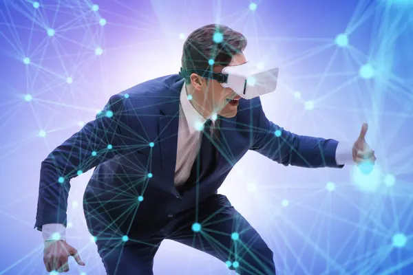 Conceito Realidade Virtual Com Homem Óculos Realidade Virtual — Fotografia de Stock