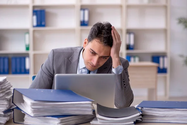 Young Employee Too Much Work Workplace — Foto de Stock