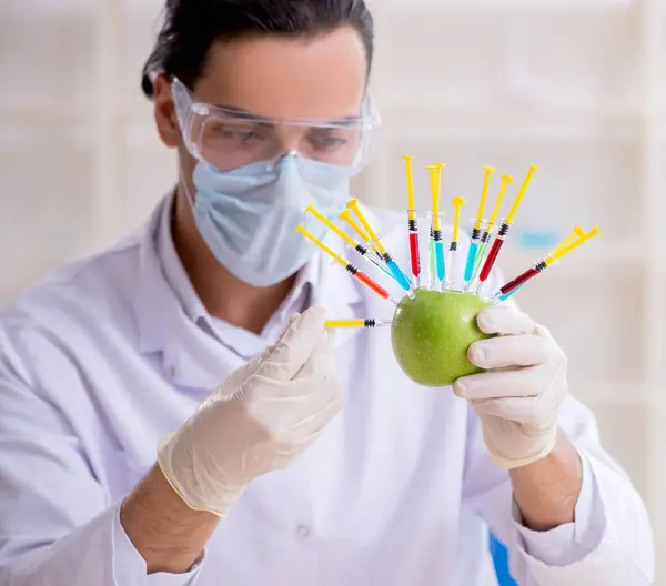 Male Nutrition Expert Testing Food Products Lab — Stock Photo, Image
