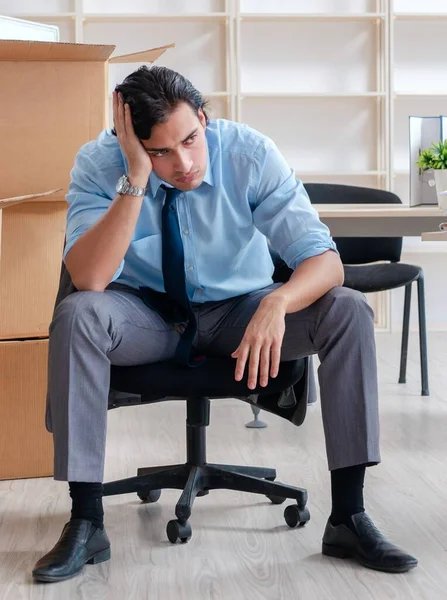 Young Man Employee Boxes Office — Foto Stock