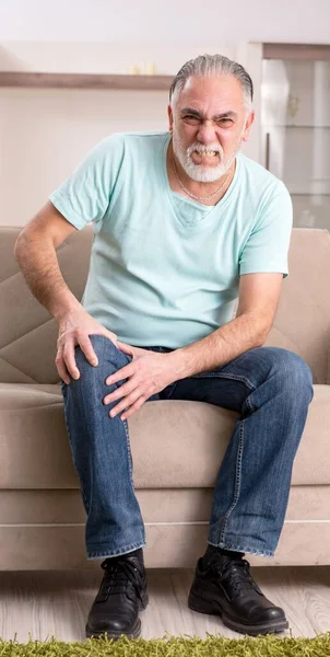 White Bearded Old Man Suffering Home — Stock Photo, Image