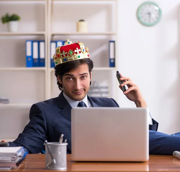 Jovem Rei Empresário Que Trabalha Escritório — Fotografia de Stock