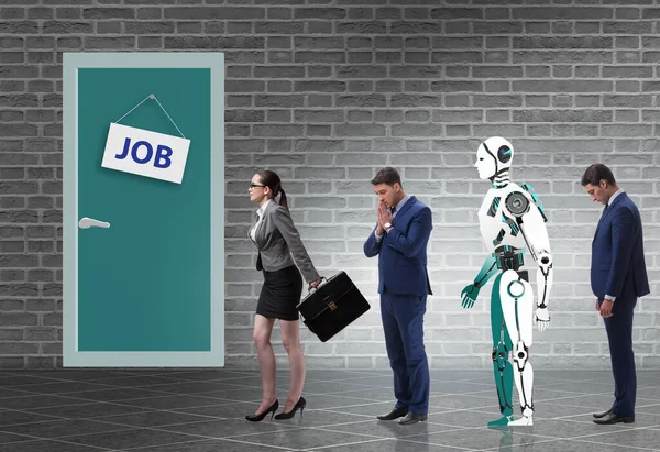 Woman Man Robot Competing Jobs — Stock Photo, Image