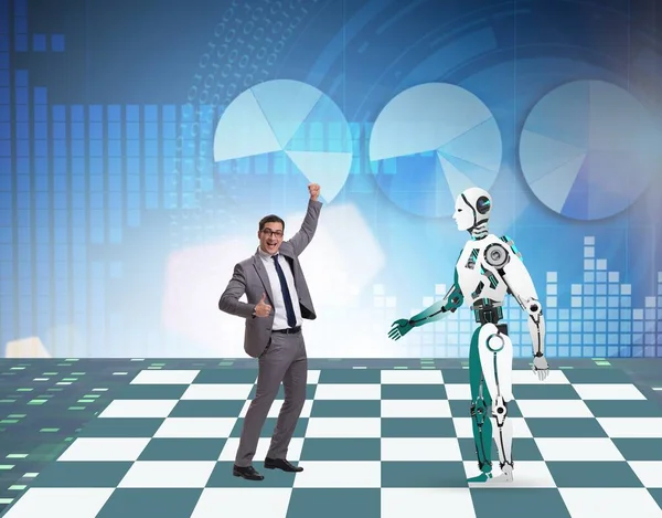Concepto Rivalidad Entre Robots Humanos — Foto de Stock