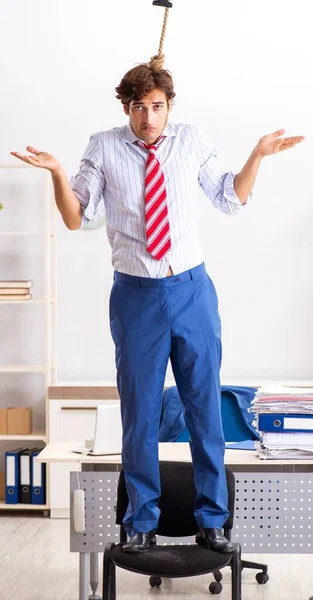 Desperate Businessman Thinking Committing Suicide Hanging — Stock Photo, Image