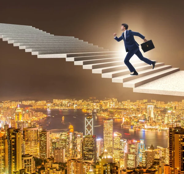 Businessman Climbing Career Ladder City — Stock Photo, Image