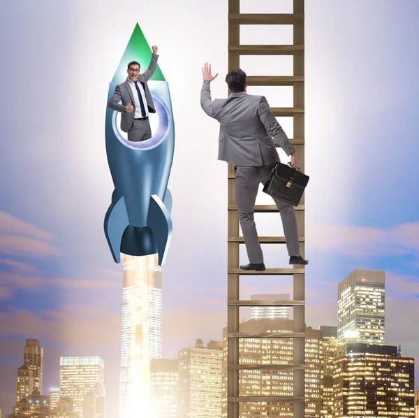 Concepto Competencia Con Hombre Negocios Cohete —  Fotos de Stock