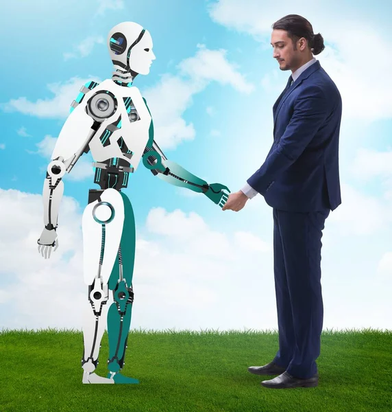 Emberek Robotok Közötti Együttműködés Fogalma — Stock Fotó