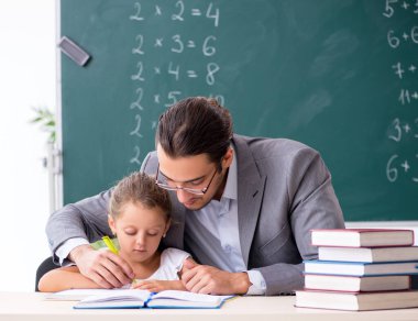 Sınıfta genç kızla birlikte olan öğretmen.