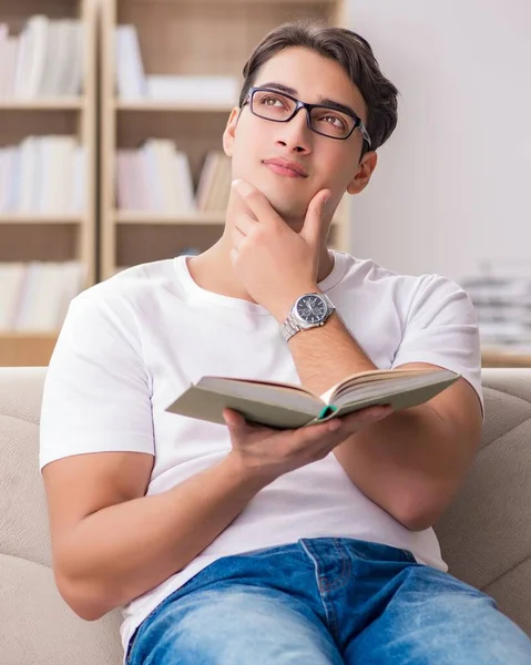 Man Reading Book Sitting Couch Sofa — Stock Photo, Image