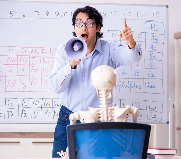 Young Male Chemist Teacher Student Skeleton — Stock Photo, Image