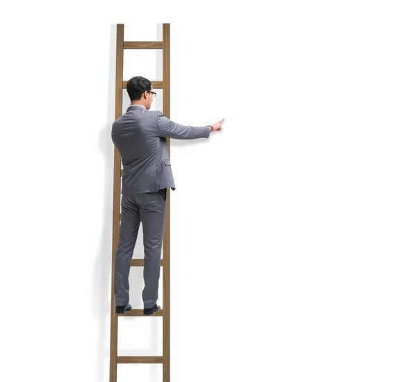 Hombre Negocios Subiendo Escaleras Aisladas Blanco —  Fotos de Stock