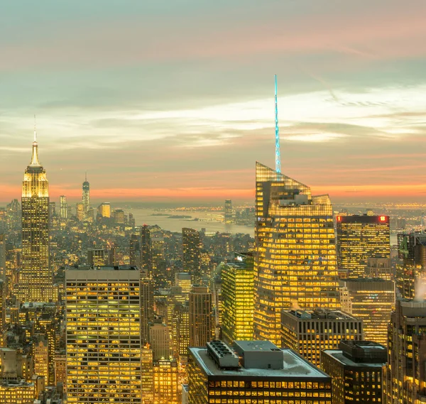 Vue Nuit New York Manhattan Pendant Coucher Soleil — Photo