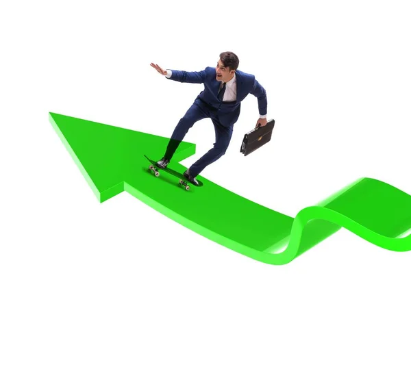 Zakenman Skateboard Rijden Financiële Grafiek — Stockfoto