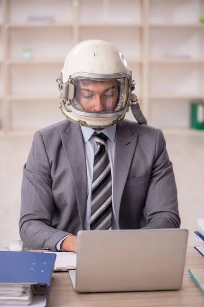 Young Businessman Employee Wearing Spacesuit Workplace — Stockfoto