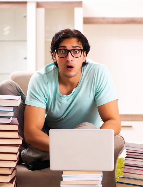 Male Student Many Books Home — Stockfoto