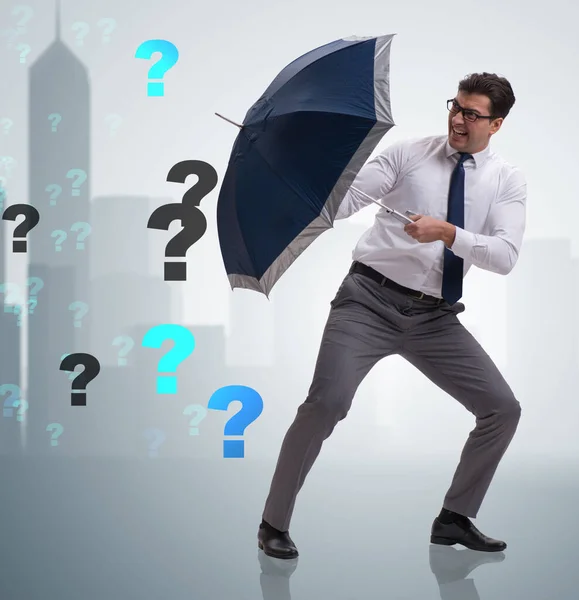 Uncertainty Concept Businessman Question Marks — Stock Photo, Image