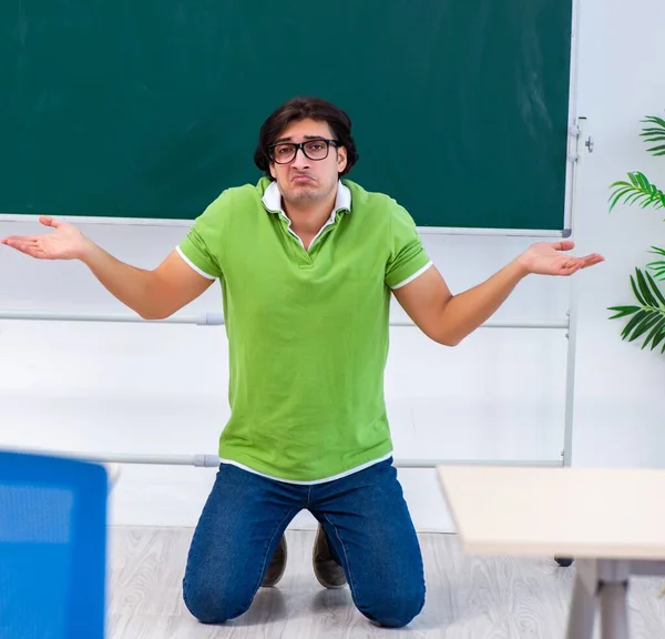 Young Male Student Front Green Board — Stock Photo, Image