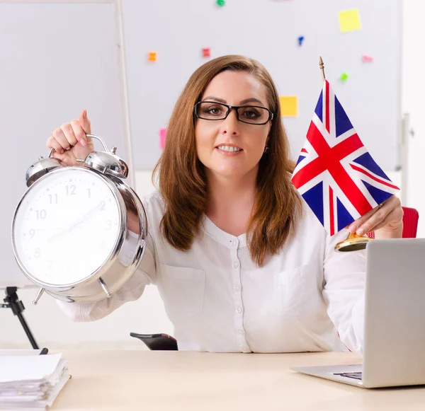 Insegnante Lingua Inglese Femminile Nel Concetto Gestione Del Tempo — Foto Stock