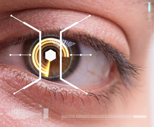 Conceito Sensor Implantado Olho Humano — Fotografia de Stock