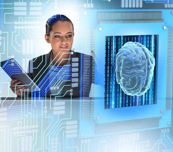 Concepto Cognitivo Computacional Con Botones Mujer Presionando — Foto de Stock