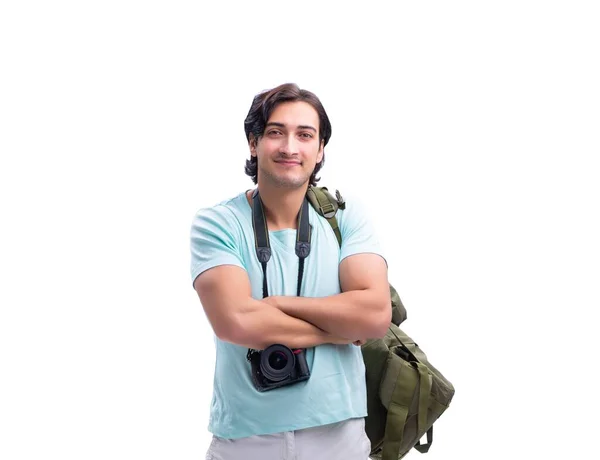 Die Junge Hübsche Touristin Isoliert Auf Weiß — Stockfoto
