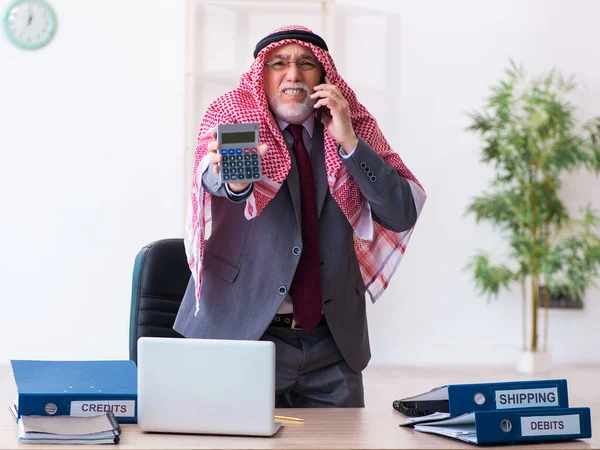 Old Arab Bookkeeper Extremely Tired Excessive Work — Stock Photo, Image