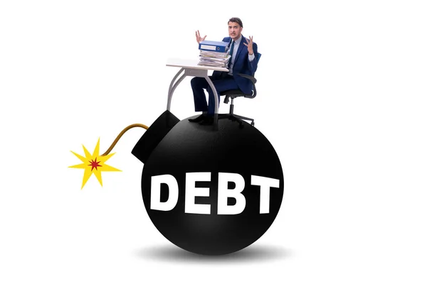 Schulden Und Kreditkonzept Mit Der Explodierenden Bombe — Stockfoto