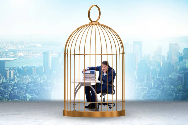 ビジネスのコンセプトで檻の中に閉じ込められたビジネスマン — ストック写真