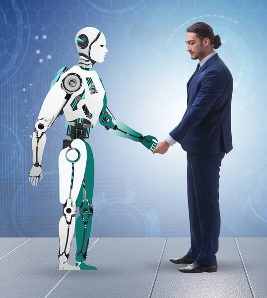 Koncepcja Współpracy Między Ludźmi Robotami — Zdjęcie stockowe