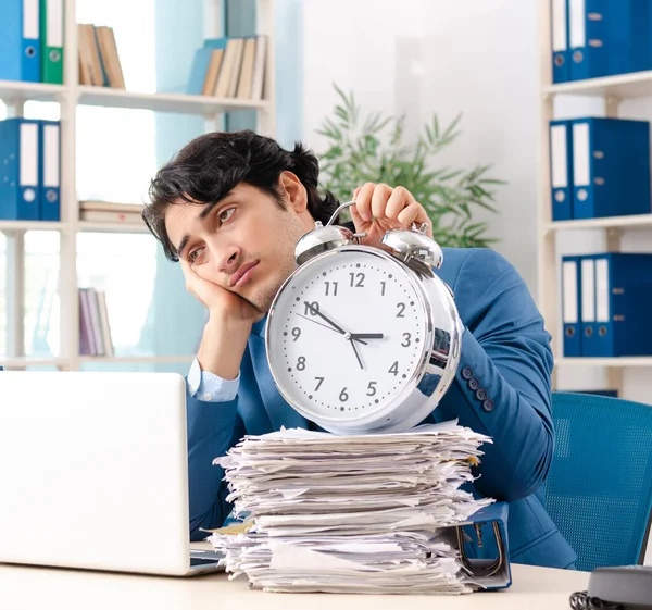 Young Handsome Male Employee Too Much Work Office — Stockfoto