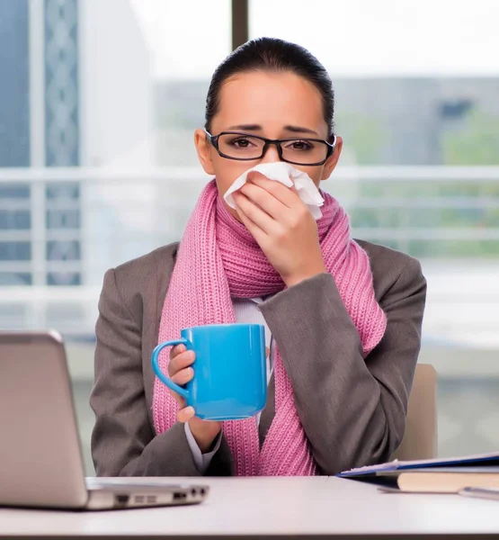 Young Businesswoman Sick Office — Stock Photo, Image