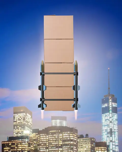 Concept Box Delivery Rockets — Stock Photo, Image