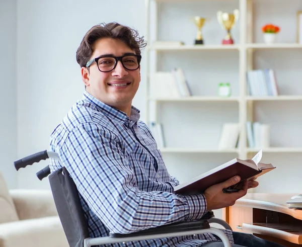 Disabled Student Studying Home Wheelchair — Stock Photo, Image