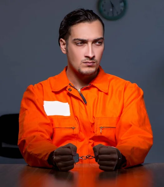 Young Convict Man Sitting Dark Room — Stock Photo, Image