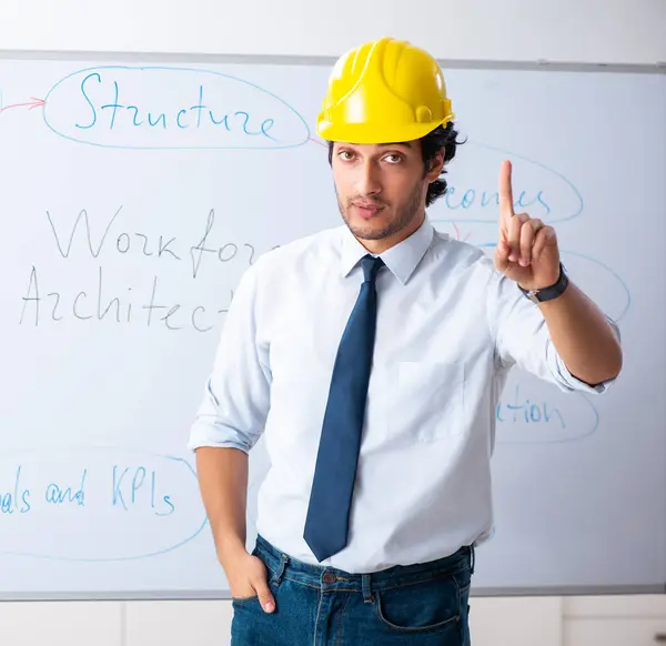 Young Male Architect Front Whiteboard — Stock Photo, Image