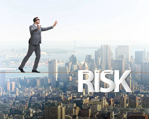 Businessman Risk Concept Walking Tight Rope — Stockfoto