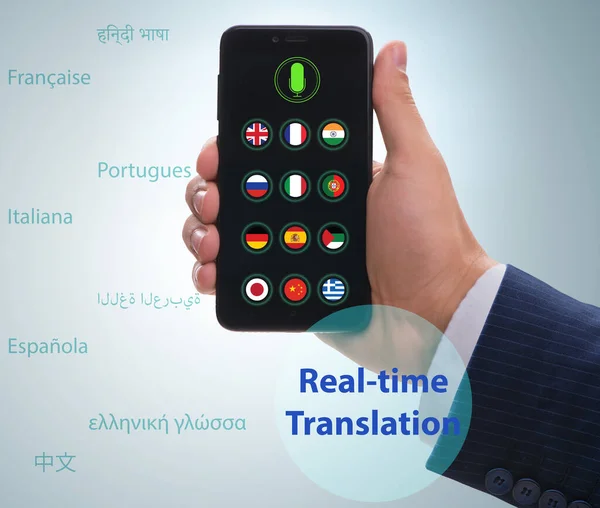 Koncepcja Tłumaczenia Czasie Rzeczywistym Aplikacji Smartphone — Zdjęcie stockowe